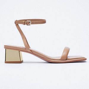 ZARA Leather Sandals with Metallic Heel